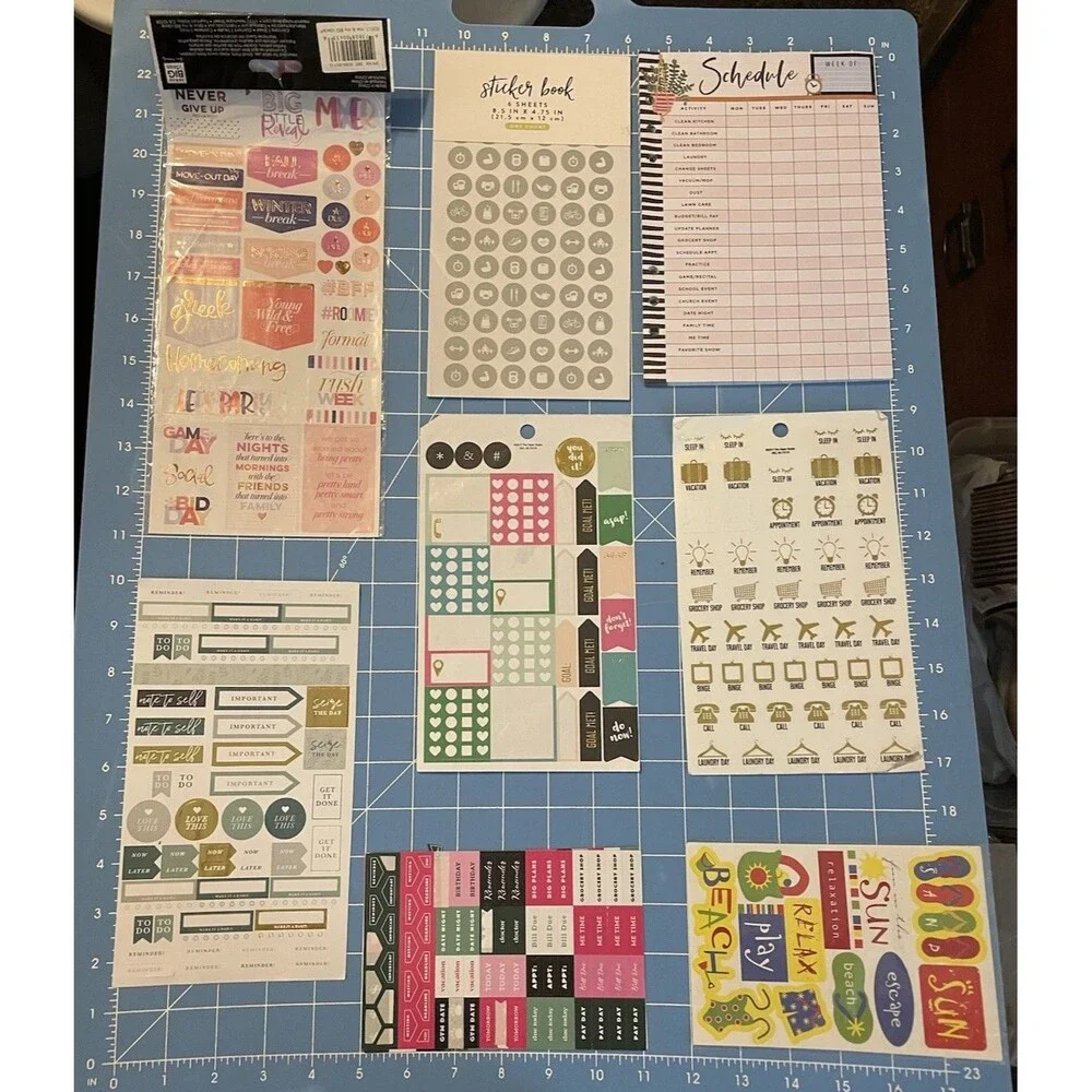 Happy Planner Pen Gear Office Stickers & Weekly Schedule Refill Lot Light Use